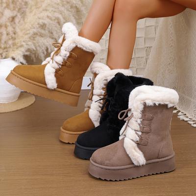Women's Lightweight Comfortable Cold Warm Padded Snow Boots Non-slip Wear-resistant Outdoor Casual Sneakers Mid-calf Cotton Boots