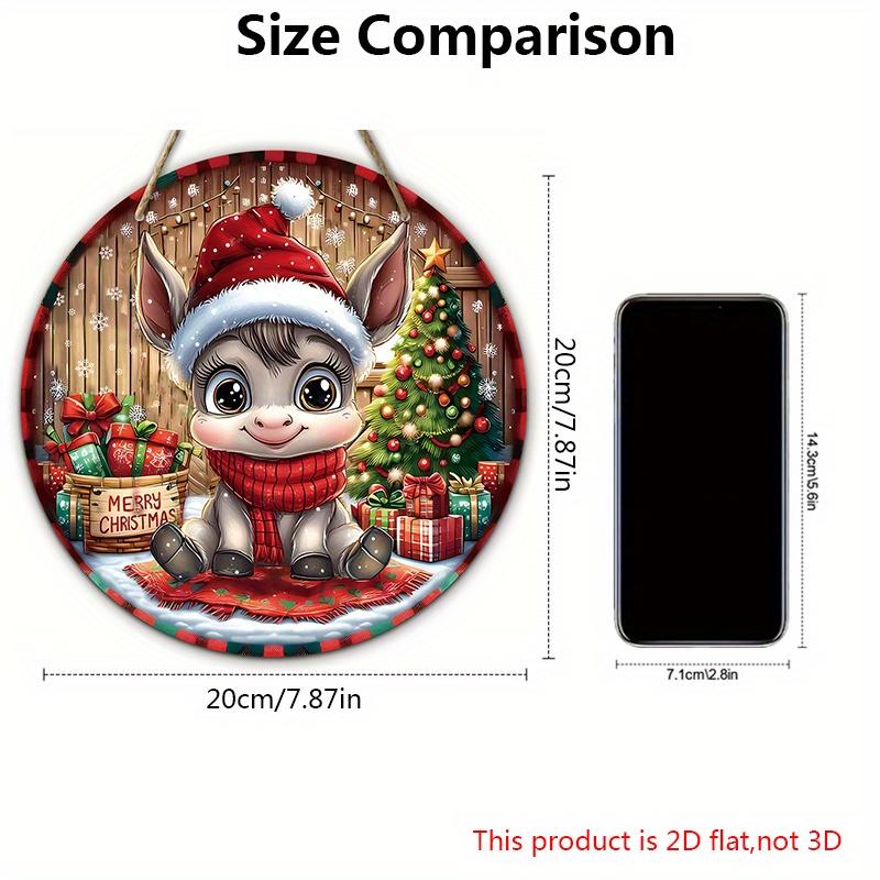 Wooden Christmas Sign with Adorable Little Donkey Pattern - Navidad Round Sign for Front Door, Wall Hanging Decor - Ideal Christmas Gift