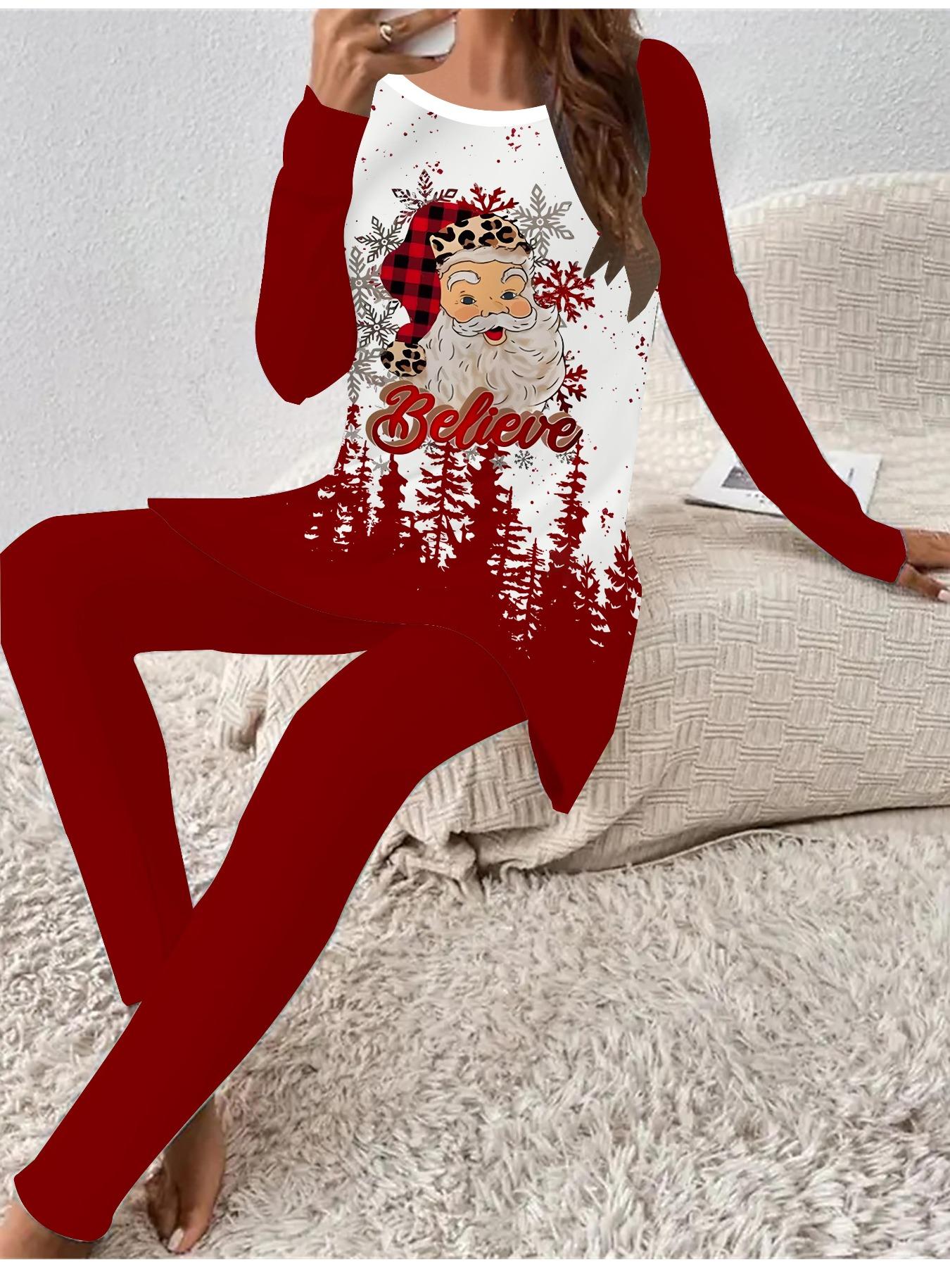 

Euro-American Fashion 3D Christmas Printed Women s Four-season Long-sleeved T-shirt + Long Pants Two-piece Set. Perfect Gift for New Year & Christmas 1XL