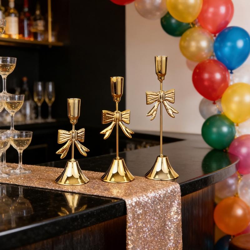 Christmas Bows Candlestick Holders Iron Metal Taper Candle Holders Decorative Candle Stands for Wedding,Home Decorations