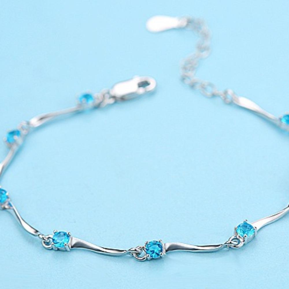925 Silver Plated Bamboo Bracelet for Women Fashion Jewelry Trendy Accessories синий