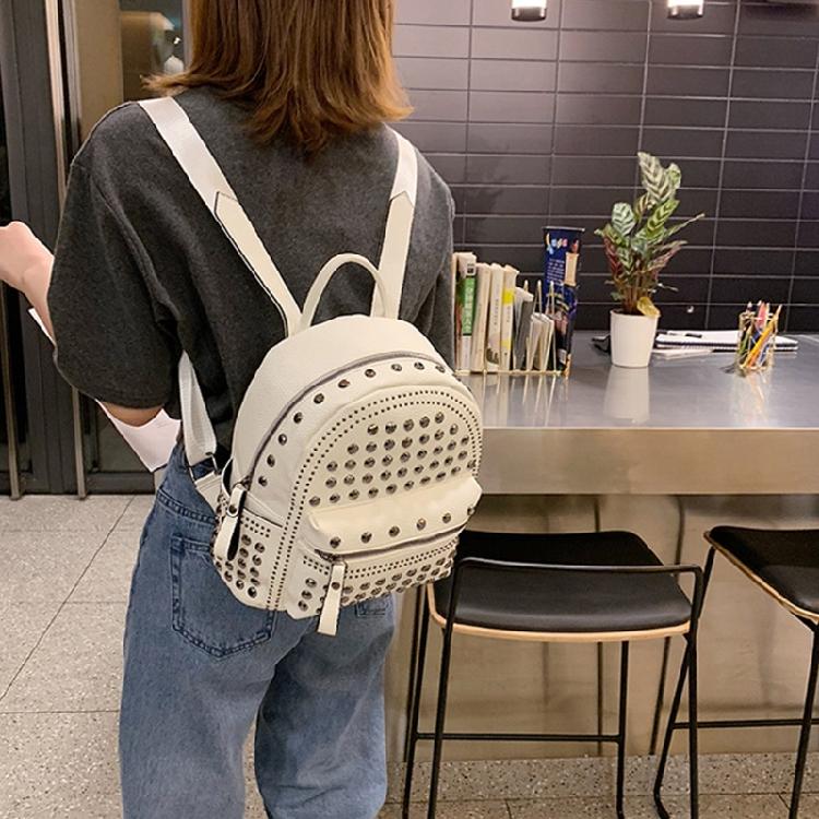 Retro Leather Backpack All-match Satchel Rivet Studded School Bag for Shopping