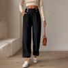 Women's Summer Solid Color External Pocket Loose High Waist Wide Leg Formal Straight Pants