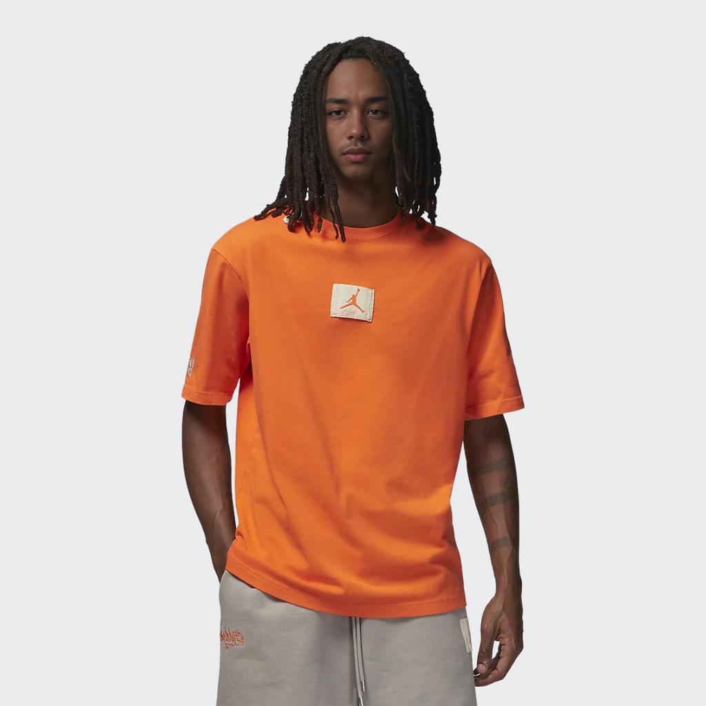Jordan X Shelflife Logo Patch Crew Neck Short Sleeve T-Shirt Men Tops Orange DV7001-819