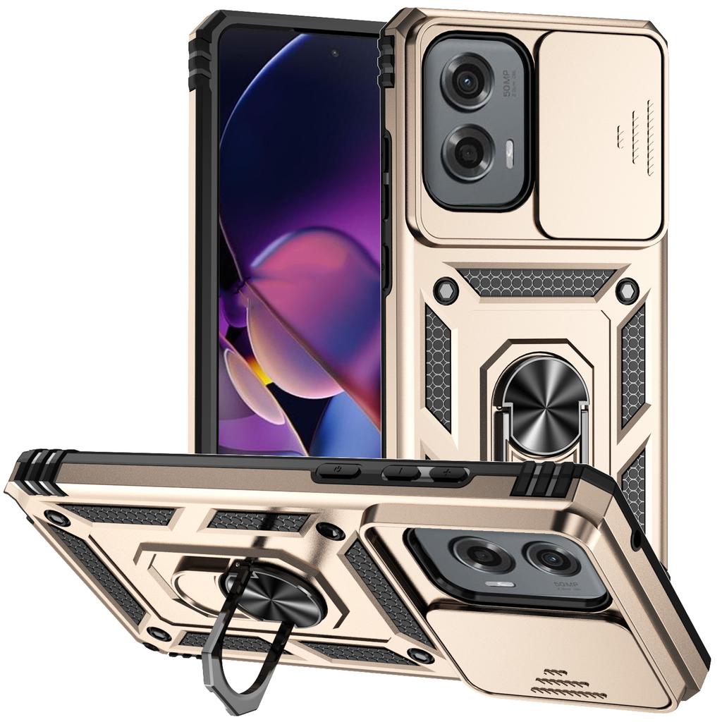 For Motorola Moto G Stylus 5G (2024) Case Ring Kickstand PC+TPU Phone Protector with Slide Camera Cover