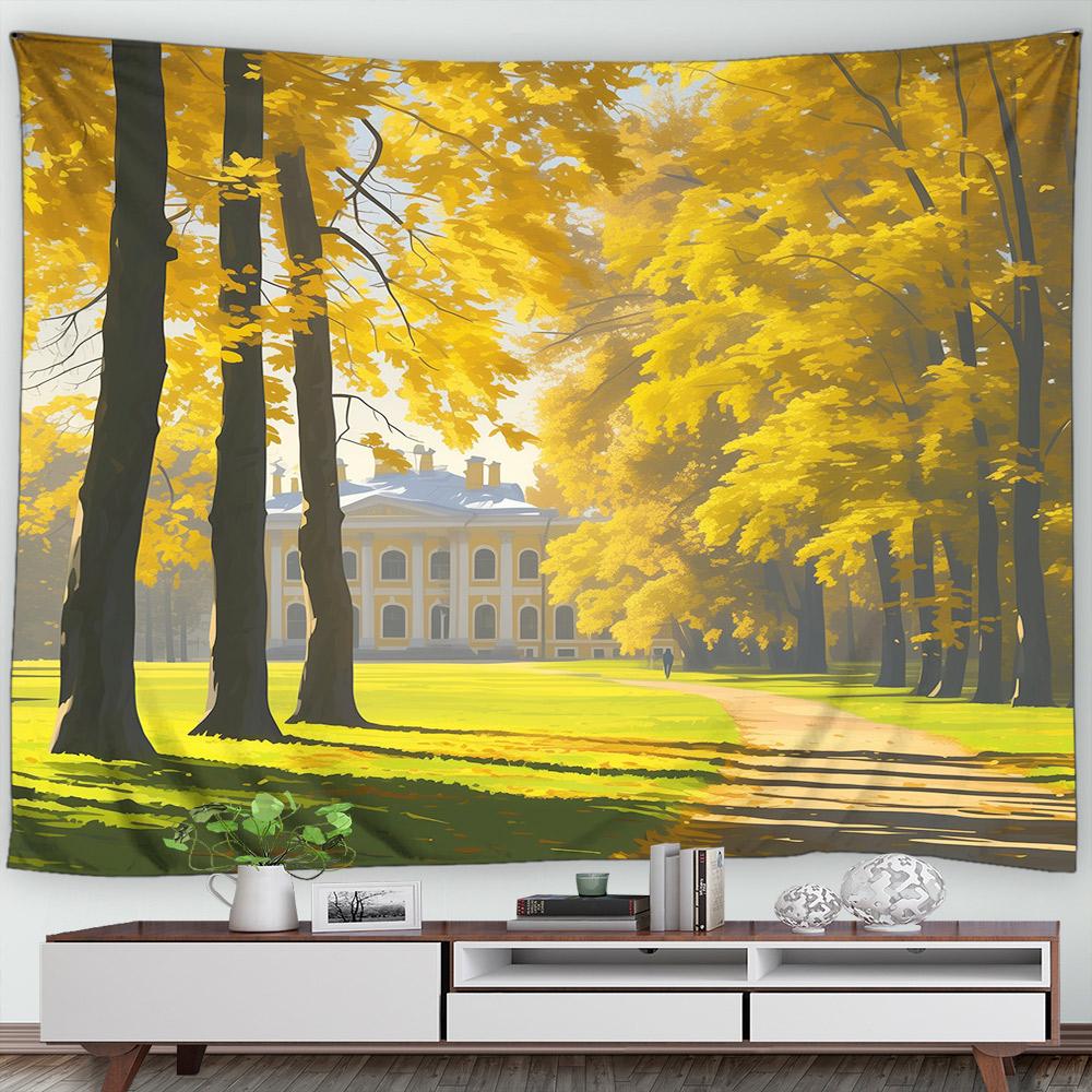 Autumn Forest Scenery Tapestry Wall Hanging Decor Red Leaves Maple River Fall Nature Landscape Tapestry Indoor Home Decorations