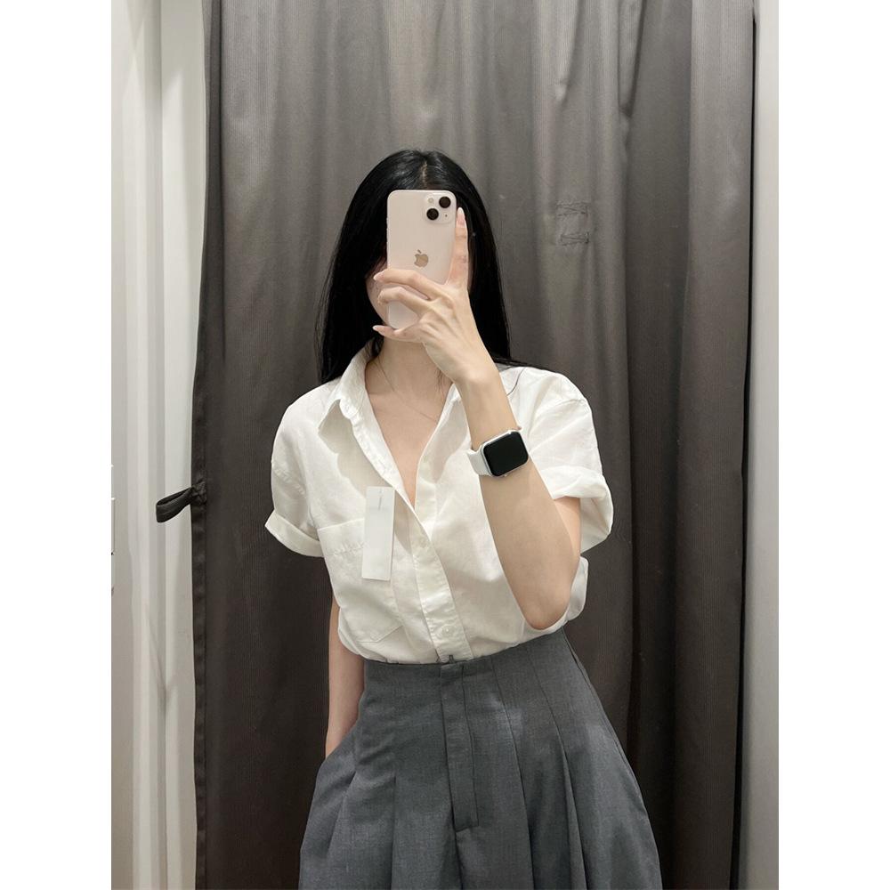 Women's Chic Hong Kong Salt-Style Two-Piece Set: Short-Sleeve Shirt & Midi Skirt for Spring/Summer.