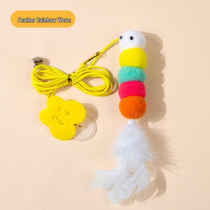 Elastic Feather Cat Teaser with Bell & Mouse for Door Hanging