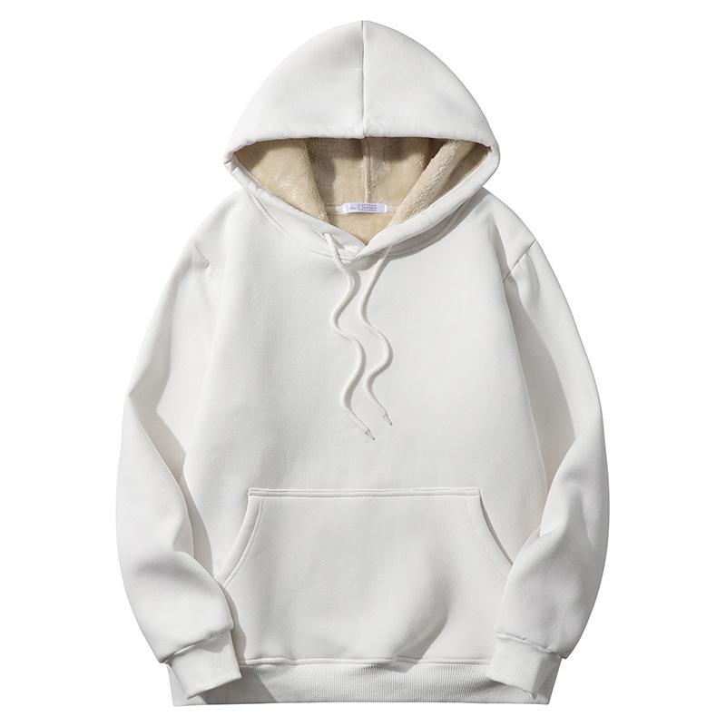 Lambswool  Solid Color Loose Warm Padded Sports Men's European Hooded Sweatshirt Plus Size