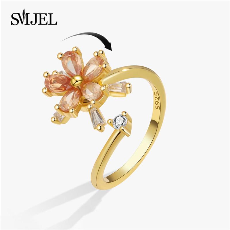 SMJEL Fidget Spinner Ring Anxiety for Women Crystal Demon Eyes Anti Stress Rings Flower Planet Sun Rotating Jewelry Wedding Gift