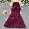 French Temperament Heavy Industry Flower Embroidery Long-sleeved Dress Women's Summer Strap Waist Thin Temperament Long Dress