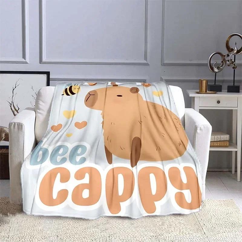 MINISO Capybara Printed Blanket Children Adult Blanket Soft and Warm Bedding for Bed Sofa Outdoor Travel Cover Blanket