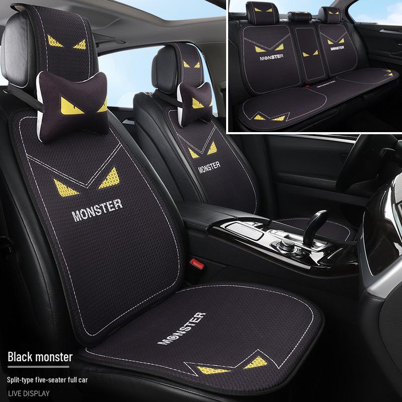 Universal Cartoon Linen Car Seat Cushion - Warm, Stylish, Four Seasons Comfort