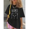 European Sizes Women's Soft Loose-Fit Russian Short-Sleeve T-Shirt with Kitten & Cat Graphic - Round Neck Casual Blouse for Casual Attire