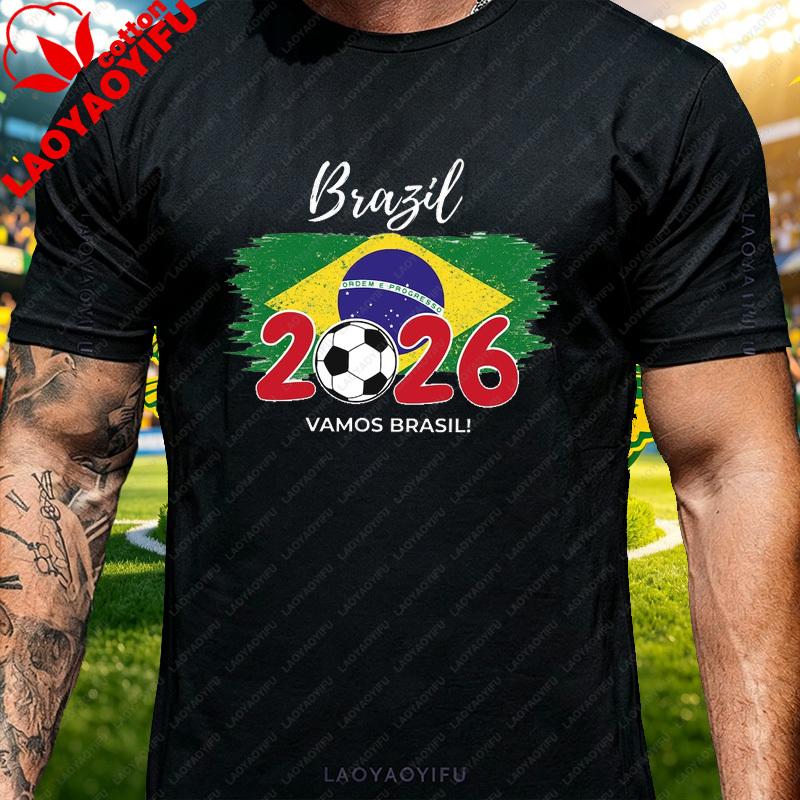 Brazil Country Flag Soccer Fan T Shirt Unisex Retro Vintage Football Supporter Trendy Casual Streetwear Daily Lifestyle Top