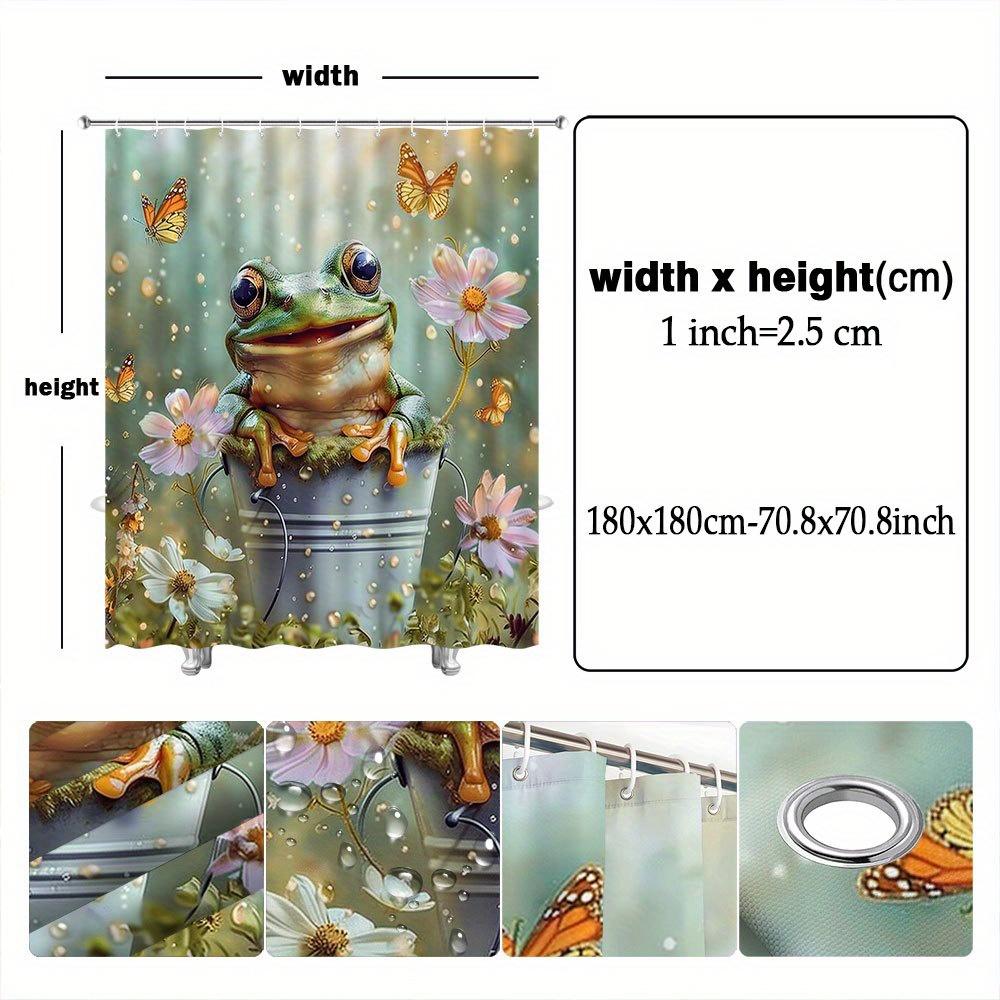 Whimsical Frog & Butterfly Garden Shower Curtain - Vibrant Floral Design, Magical Garden Vibes,  Ideal Bathroom Decor