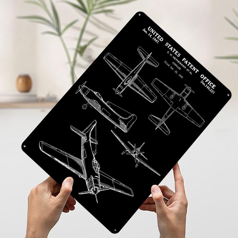Airplane Patent Metal Poster Customized Wall Art Retro Vintage Tinplate Signs for Bedroom Decoration Room Desk Decor Home