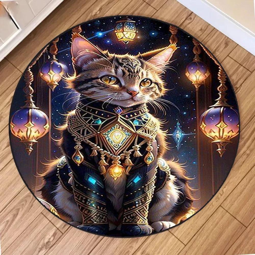 Retro Katze Runder Teppich Wohnzimmer Sofa Schlafzimmer Küche Balkon Eingang Teppich Rutschfest Heimdekoration Mysteriöse Geschenke Teppiche