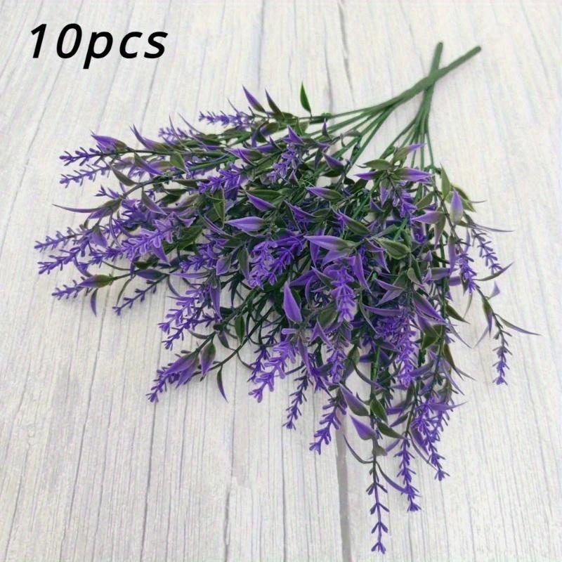 

10 шт. Искусственные букеты лаванды, пластиковые искусственные растения для домашнего декора, уличные реалистичные имитации цветов для посадки в горшки 10pcs purple