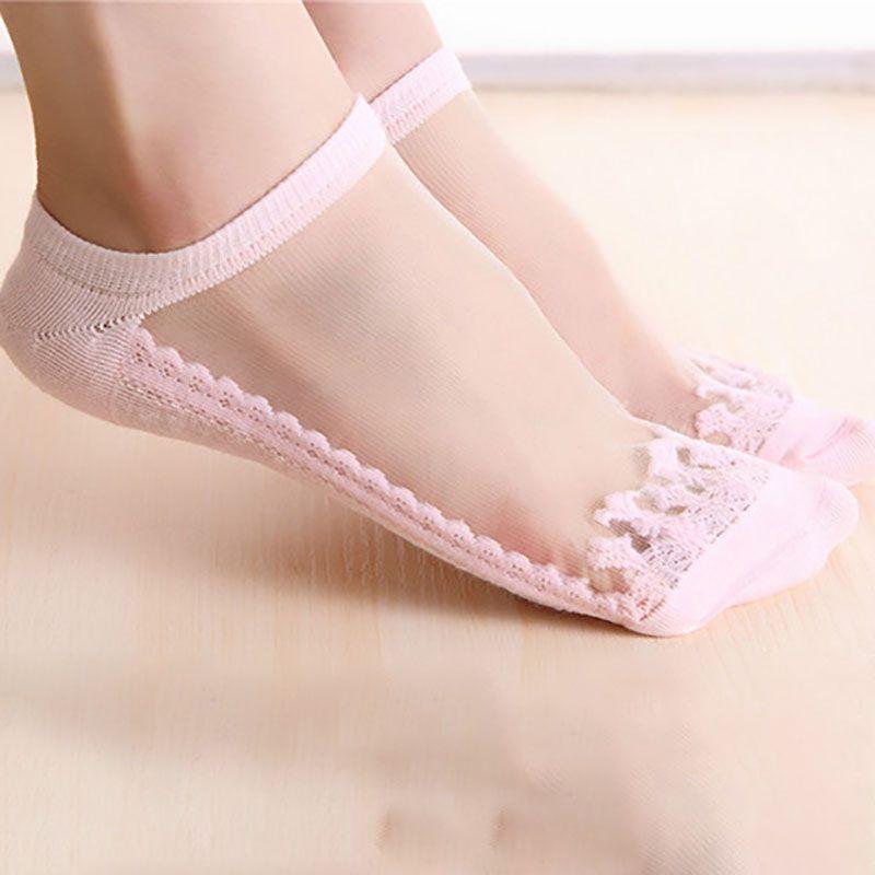 Classic Appeal Women Colors Sexy Ultra-thin Elastic Silky Short Silk Lace Invisible Socks In 7 Colors