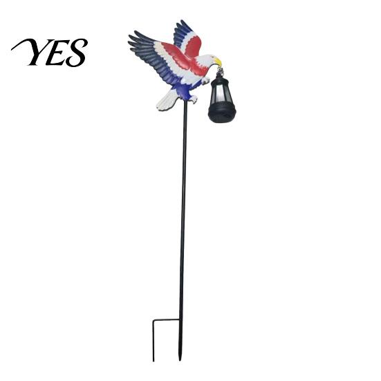 Solar Eagle Garden Stake American with Lantern, 250th Anniversary Yard Art Stake, 4th Outdoor of July Metal Decoration for Lawn Patio Porch