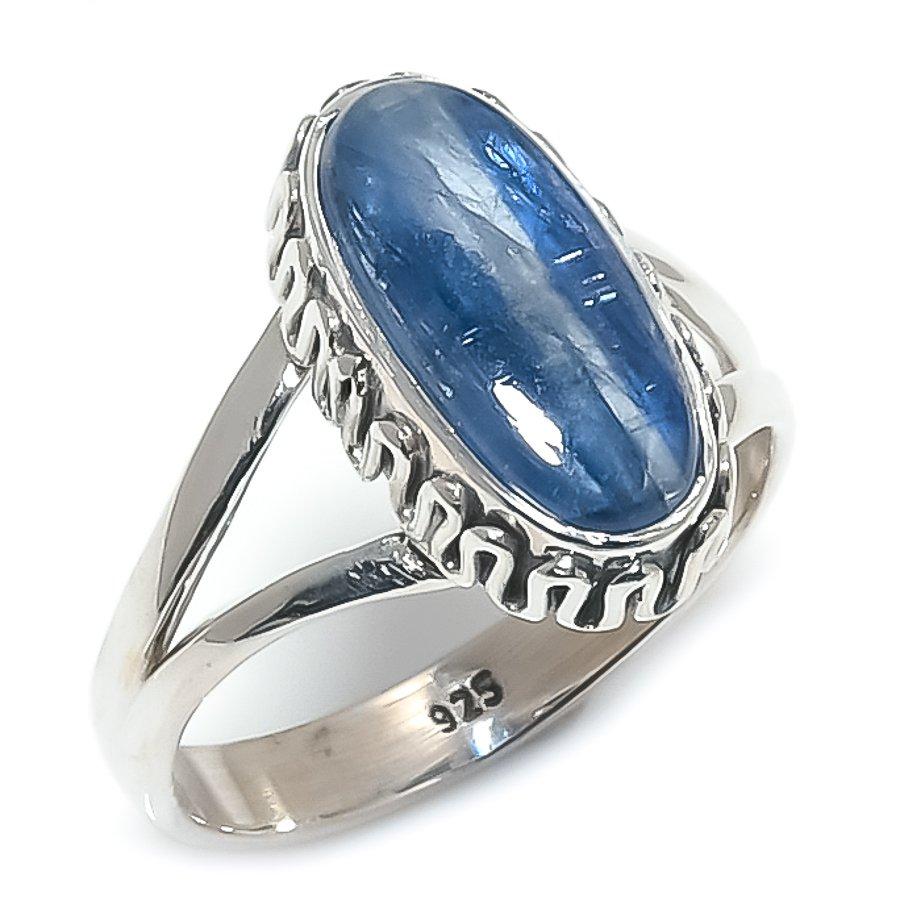 Pierre Précieuse Kyanite Bleue Naturelle Fait Main Argent Massif 925 Bijou Bague Taille 7 w2G44