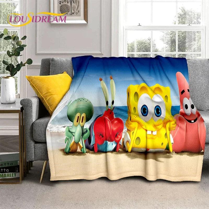 Funny S-SpongeBob Patrick Star Cartoon Soft Flannel Blanket for Beds Bedroom Sofa Picnic,Throw Blanket for Outdoors Leisure Gift