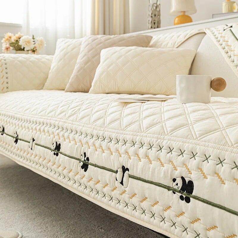 Pure Cotton Embroidered Sofa Cover L Shaped Couch Cushion Home Decoration Universal for All Seasons Sofa Cover Machine Washable