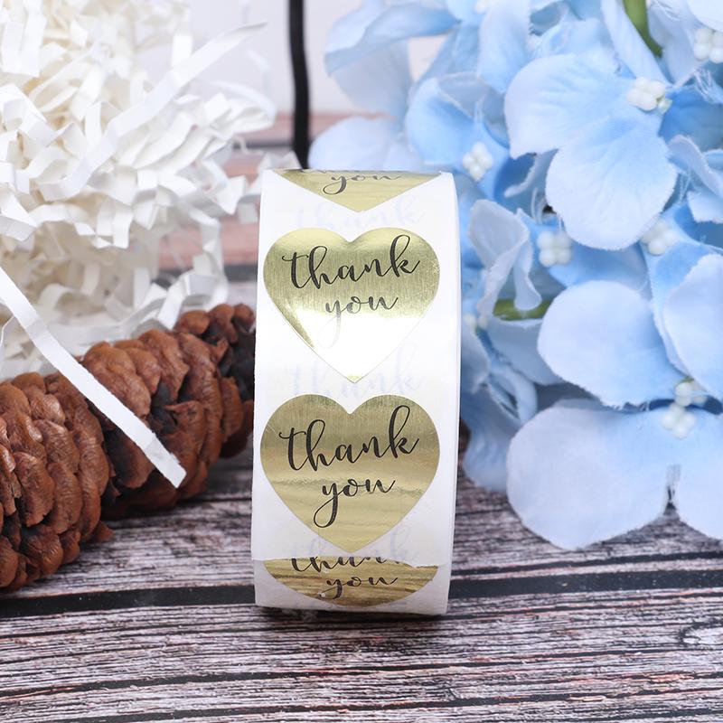 500Pc/Roll Thank You Golden Hot Stamping Kraft Paper Labels Gift Seals Sticker One Size