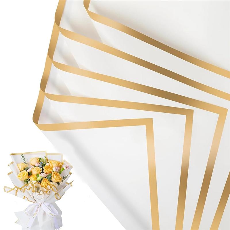 A23I-Luxury Gold-Edged 22.8X22.8Inch Waterproof Bouquet Wrapping Paper, Pack Of 20, Flower Arrangement Essentials
