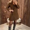 Women's Brown Asymmetrical Button Blazer Dress with Pleated Hem