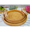 Round Rattan Bread Basket Woven Serving Tray with Handles for Cracker Dinner Parties Coffee