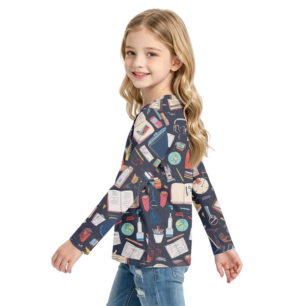 Kids Long Sleeve Round Neck Printed T-Shirt for Back to School