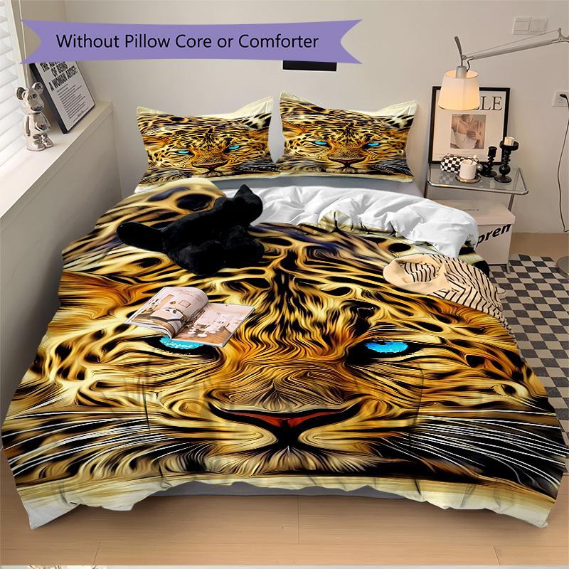 3pcs Tiger Print Duvet Cover Set -Includes 1 Duvet Cover and 2 Pillowcases, No Quilt Core, All-Season Home Decor yy251111173