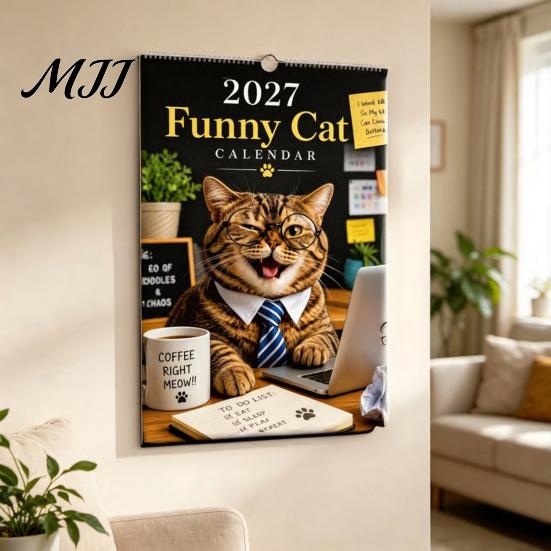 Annual Schedule Organizer Funny Cats 2027 Wall Calendar, Jan - Dec 12 Month Holiday Gift for Cat Lovers Hanging Cute Themed Monthly Planner