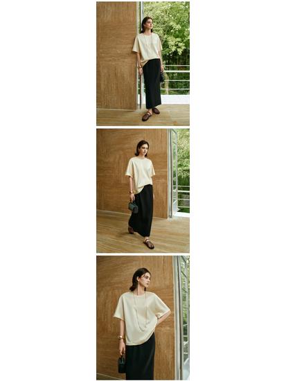 Women's Lightweight Silk-Blend Round Neck Short-Sleeve Summer Top