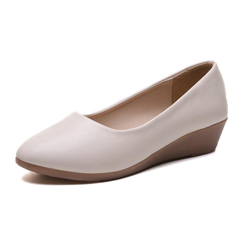 Spring and Autumn Women's Single Shoes Pointed Wedge-heeled Small Leather Shoes Shallow Mouth Working Mother Shoes Trend