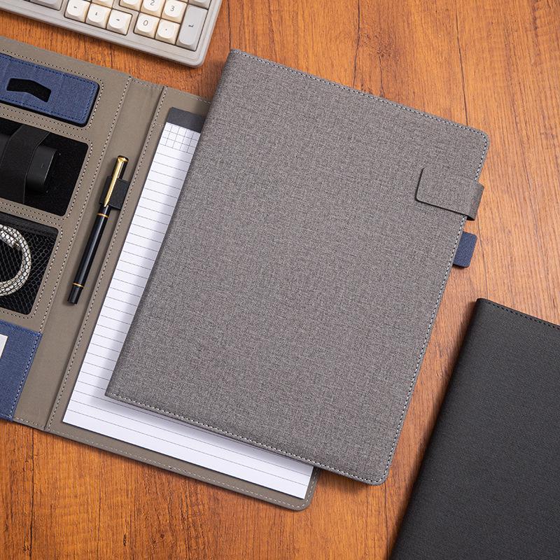 Premium A4 Faux Leather Folder with Magnetic Buckle & Document Clip for Business Meetings