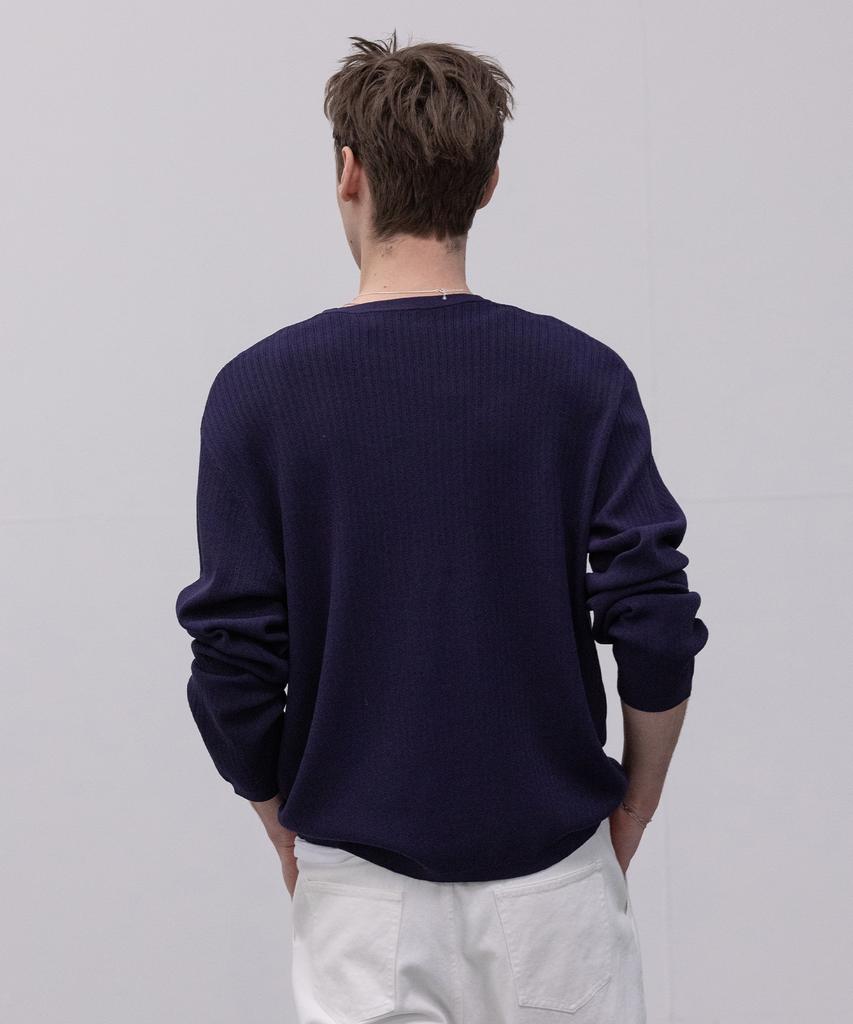 Dekkoloso Light Henley Neck Knit T-Shirt [Navy]