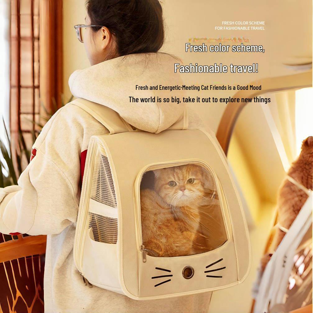 Travel Cat Backpack: Multifunctional, Foldable, Soothing, Anti-Scratch Double Shoulder Bag with Pet Compartment
