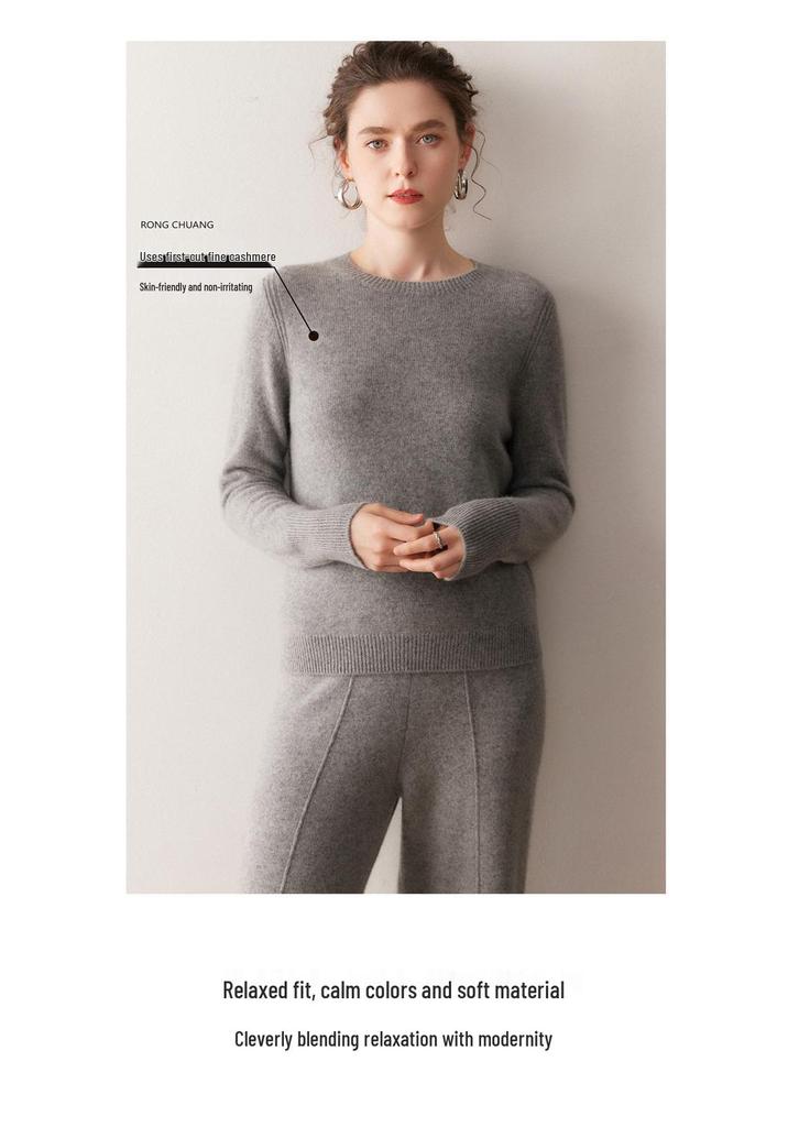 Soft & Delicate Women's Cashmere Sweater: Round Neck, Long Sleeve, Solid Color, Elegant Knitwear for 2025