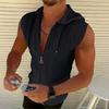 Men Hooded Zip-up T-Shirt Jacquard Sleeveless Hoodie Tee Stylish Textured Summer Tank Top for Gym Street Party Holiday