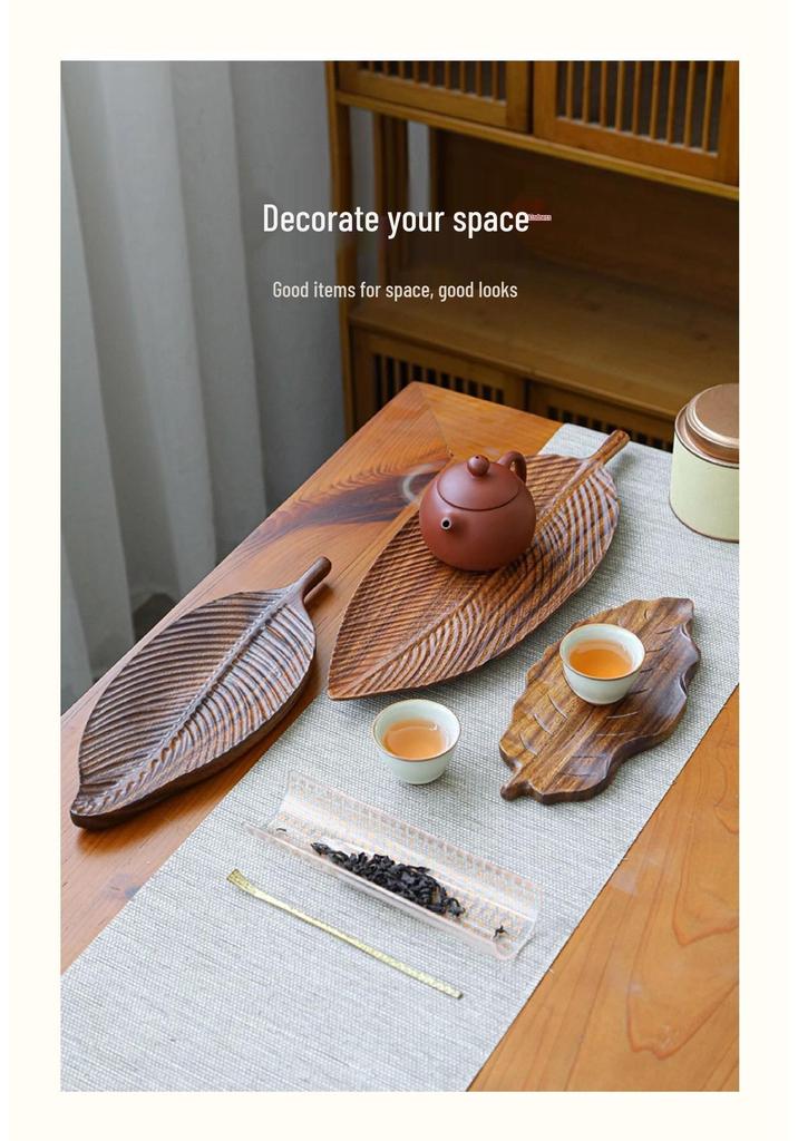 Wooden Leaf-Shaped Snack and Tea Tray