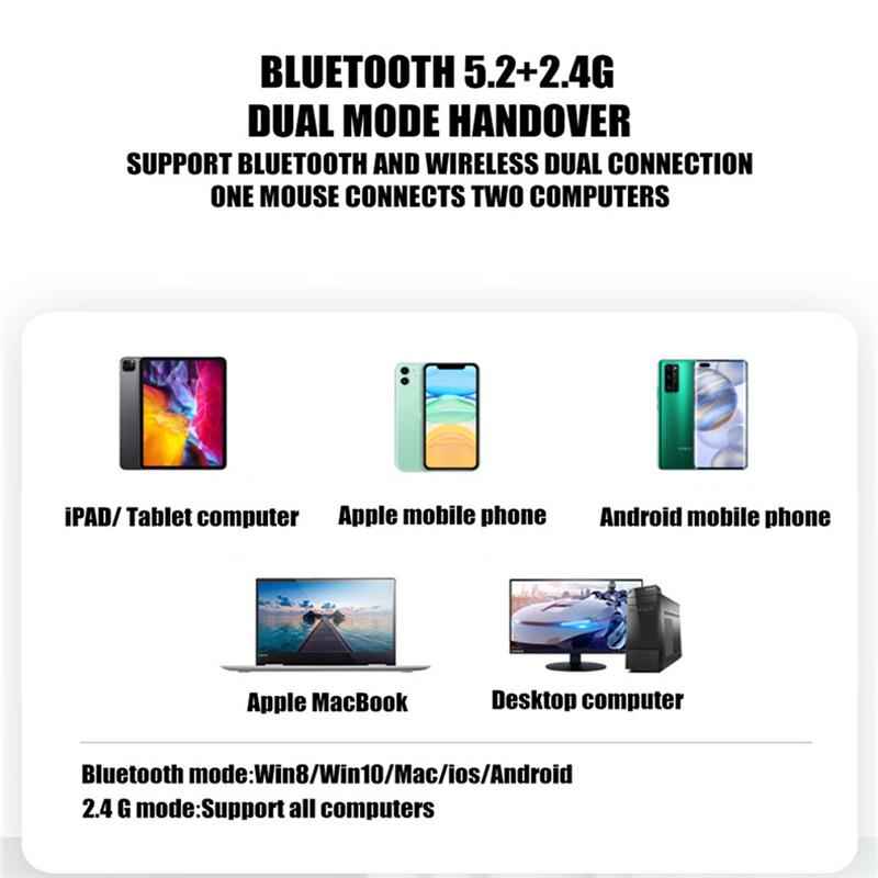 Bluetooth Dual-mode Mus Laddning Mute PC Notebook Office Games Glow trådlös mus