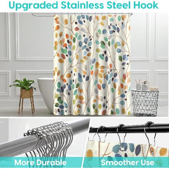 Amaredom Floral Shower Curtain for Bathroom, Colorful Leaves Curtain Bathroom Decoration, Shower Curtain Set with Curtain Hooks