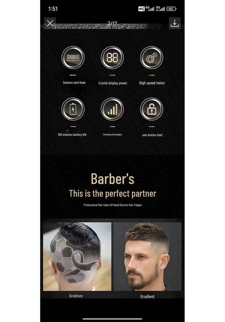 Professional Electric Hair Clipper & Trimmer with Oil Head Carving for Bald Heads