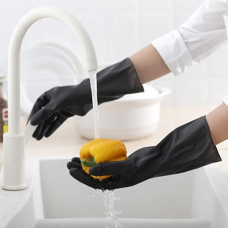 Household Gloves Practical Durable Cleaning All Black Long Gloves Anti-Slip Water Dust Stop Kitchen Home Tools Supplies