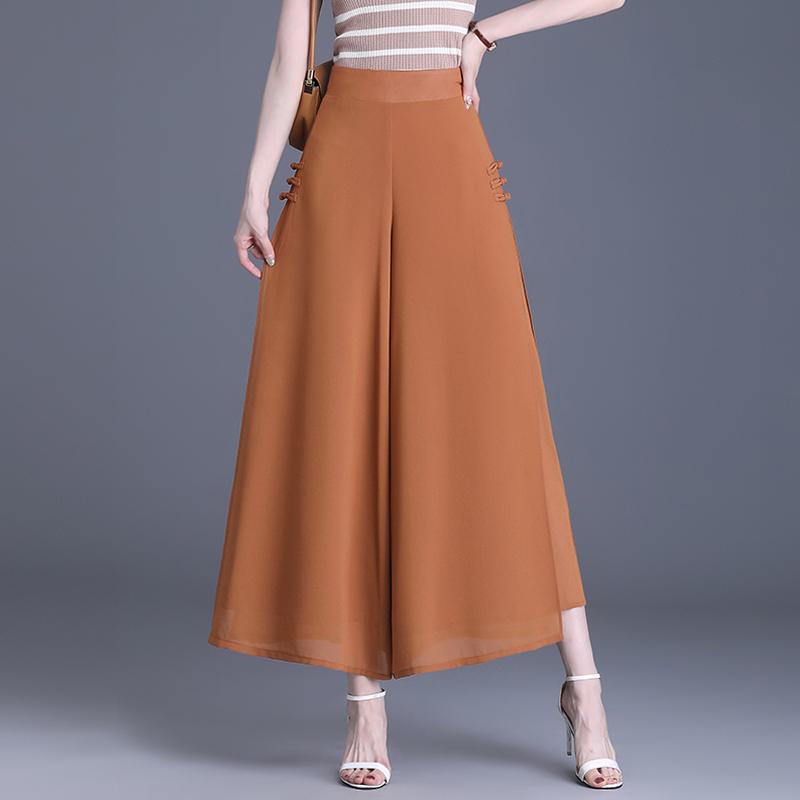 Summer Chiffon High Waist Pants for Women Fashion Wide Leg Pants Ladies Vintage Clothes