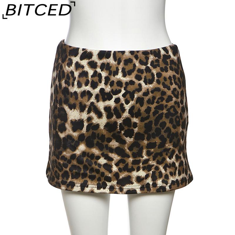 BITCED Frühlings Damen Einfarbig Slim-Fit Streetwear Low-Waist Leopardenmuster Rock