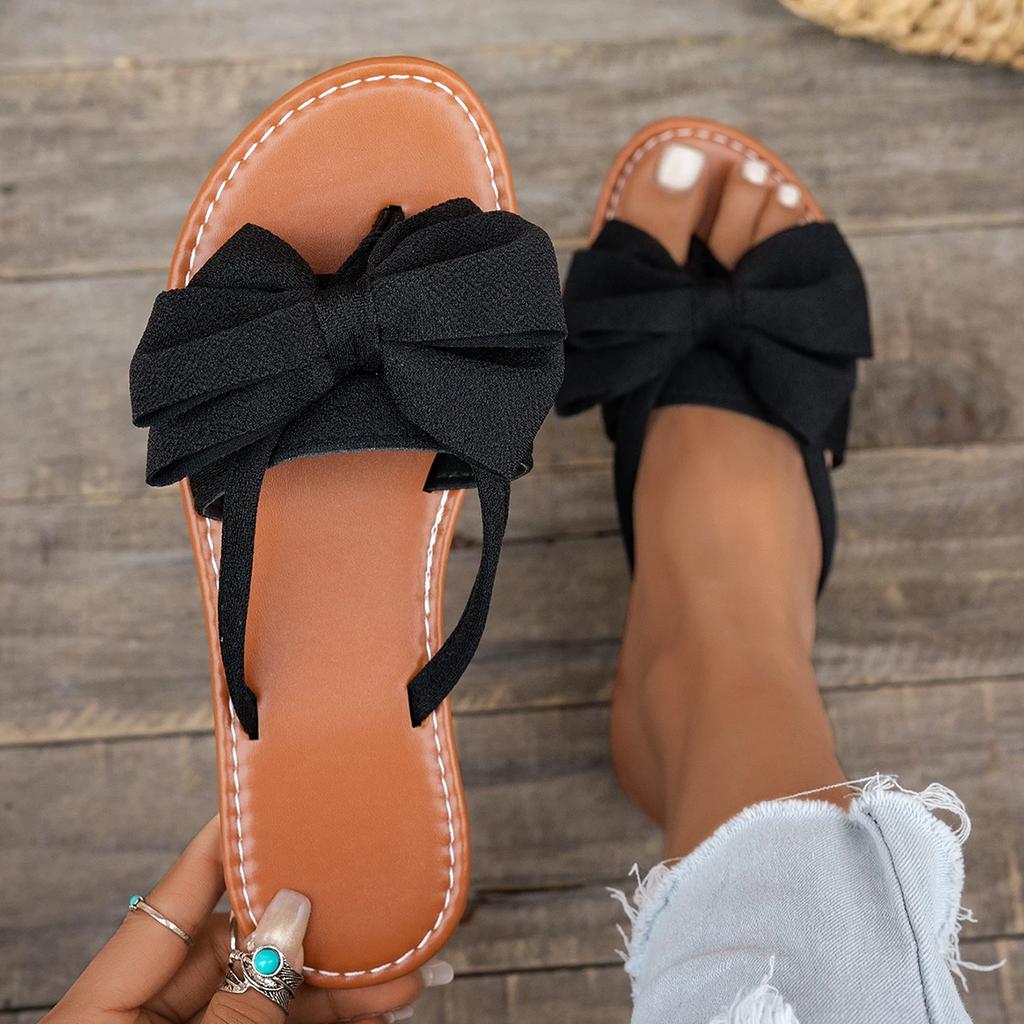Fashion Women Flat Slippers Lightweight Big Size Sandals Comfortable Leisure Slip-On Shoes Butterfly Knot Beach Slippers Slides Women